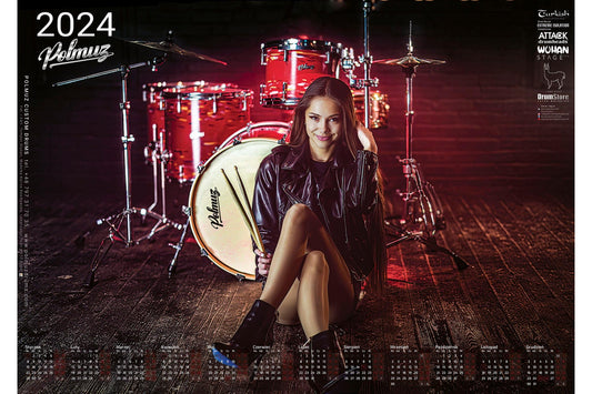 Plakat Kalendarz Polmuz Drums 2024 - Format A2 - z dziewczyną Polmuza Kaliną Kosikowską