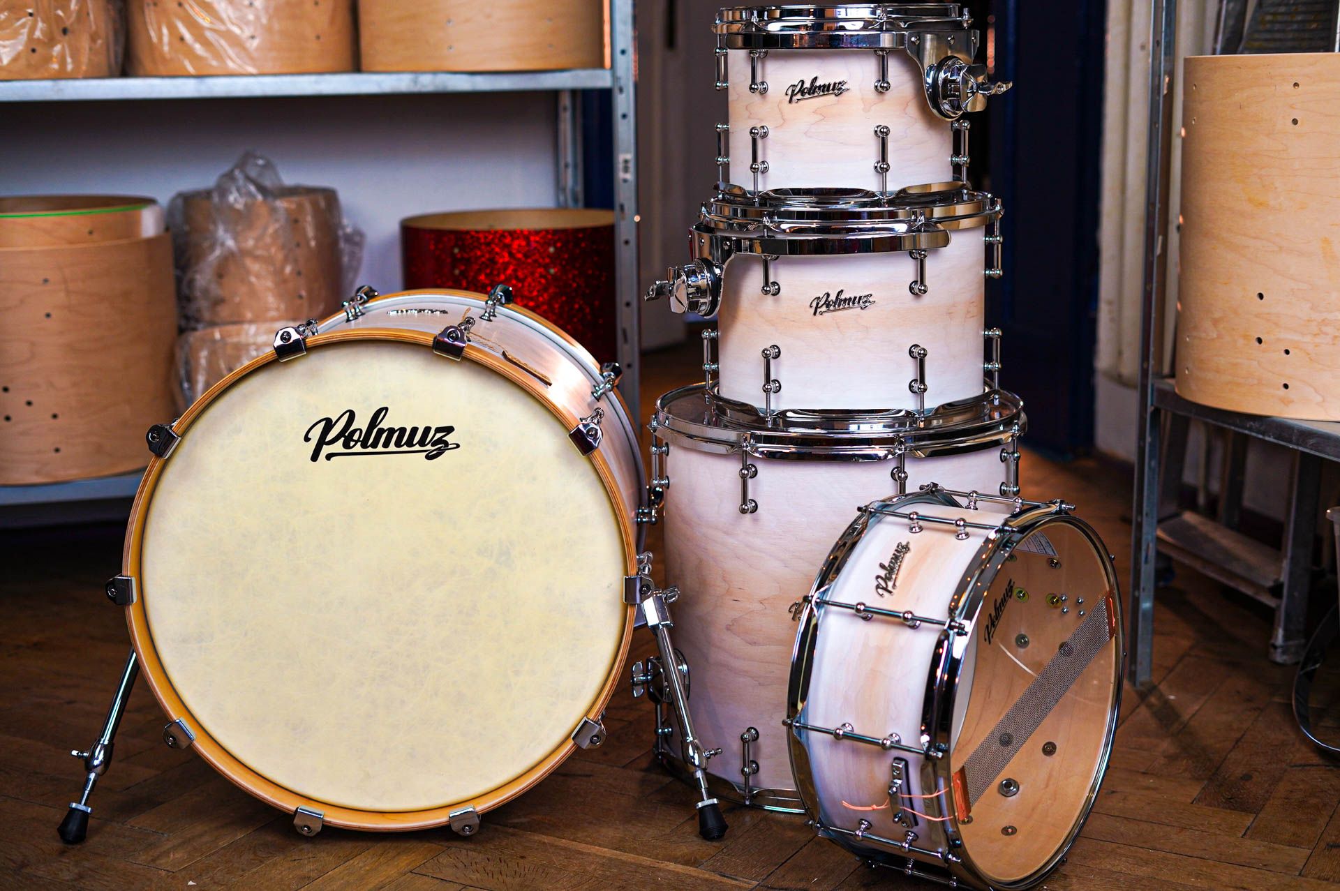 Polmuz drums Maple Model 1 - 20/10/12/16/14SD - Artist Satin White Fade — zdjęcie 11