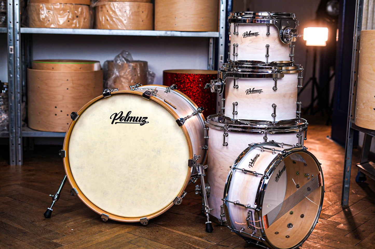 Polmuz drums Maple Model 1 - 20/10/12/16/14SD - Artist Satin White Fade