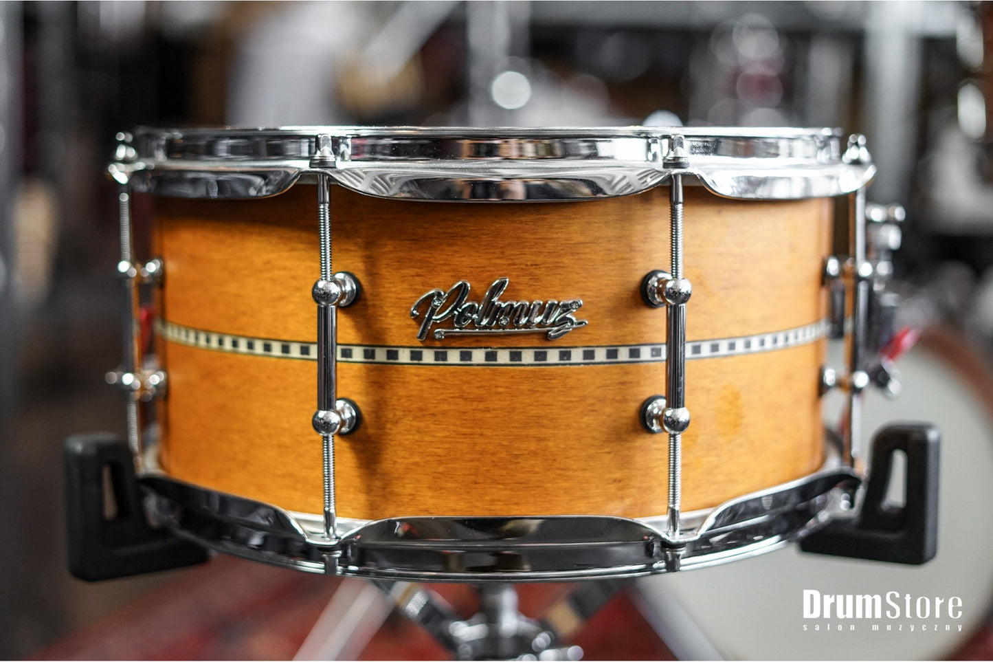 Polmuz Maple Snare 13x6,5 Satin Amber wood Inlay Stripe centered - promo