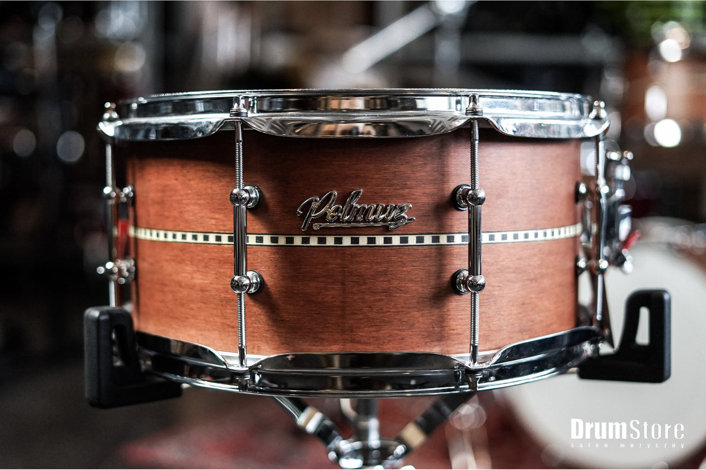 Polmuz Maple Snare 13x6.5 Satin Brown with Inlay Stripe Lacquer