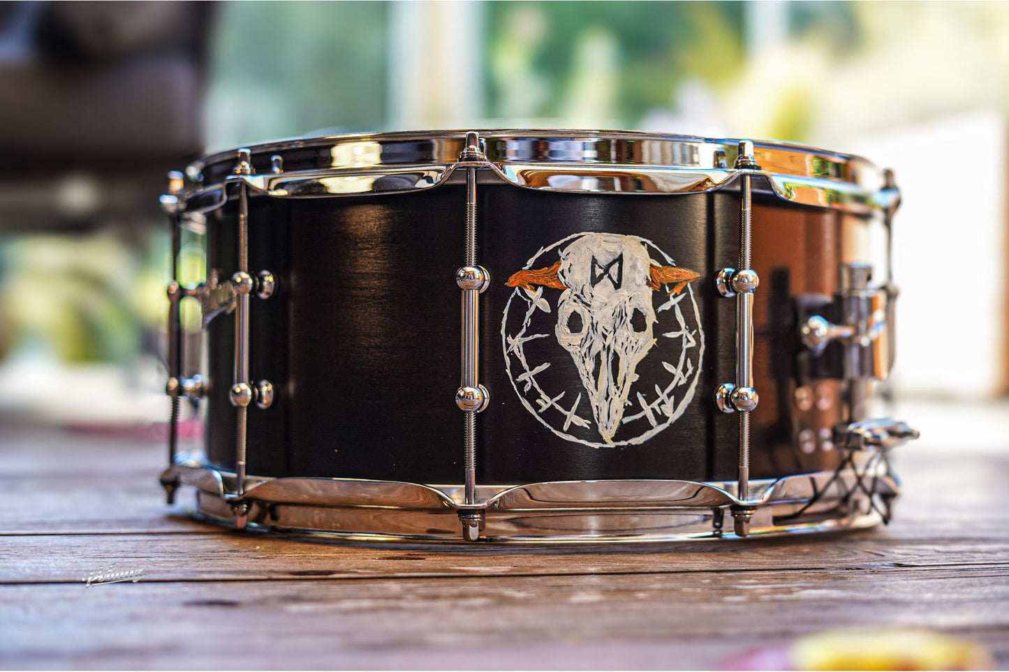 Polmuz model 1 Maple 14x6,5 Snare - Black fade - skull painting - Artist — zdjęcie 2