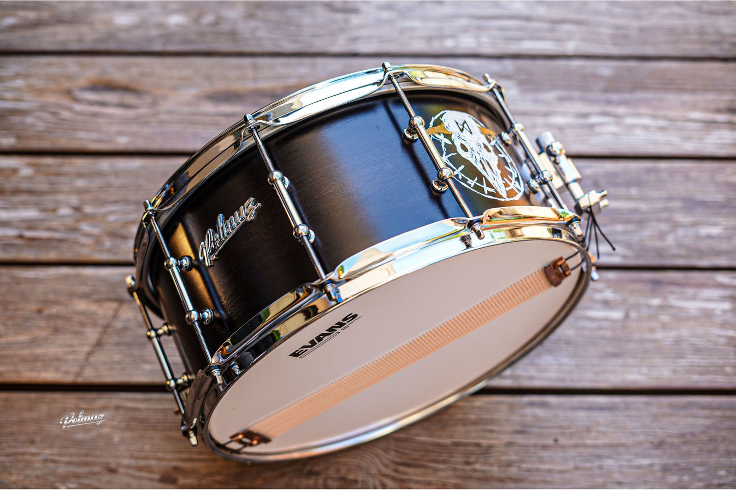 Polmuz model 1 Maple 14x6,5 Snare - Black fade - skull painting - Artist — zdjęcie 6