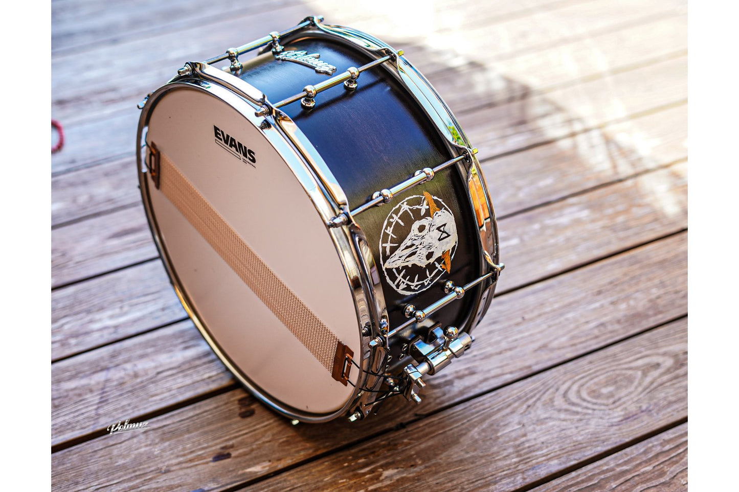 Polmuz model 1 Maple 14x6,5 Snare - Black fade - skull painting - Artist — zdjęcie 3