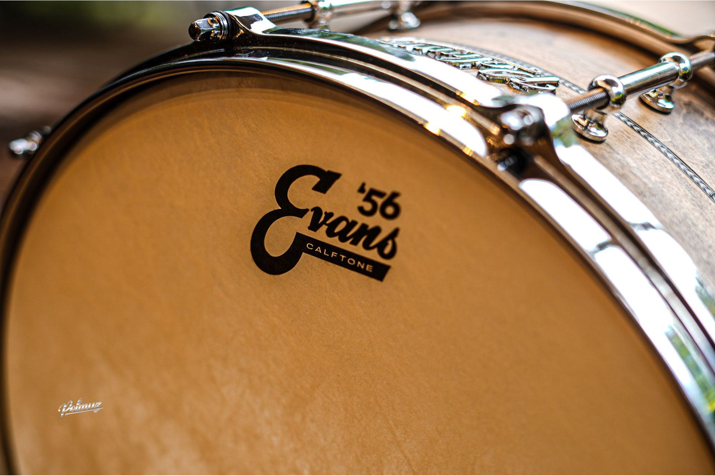 Polmuz model 1 Maple 14x6,5 Snare inlayed natural black aged - postarzany - Die cast