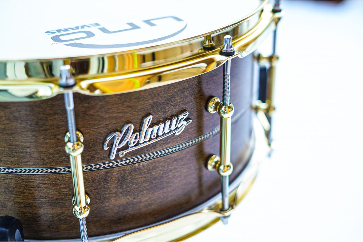 Polmuz model 1 Maple 14x6,5 Snare Inlayed satin brown w gold hardware PL — zdjęcie 8