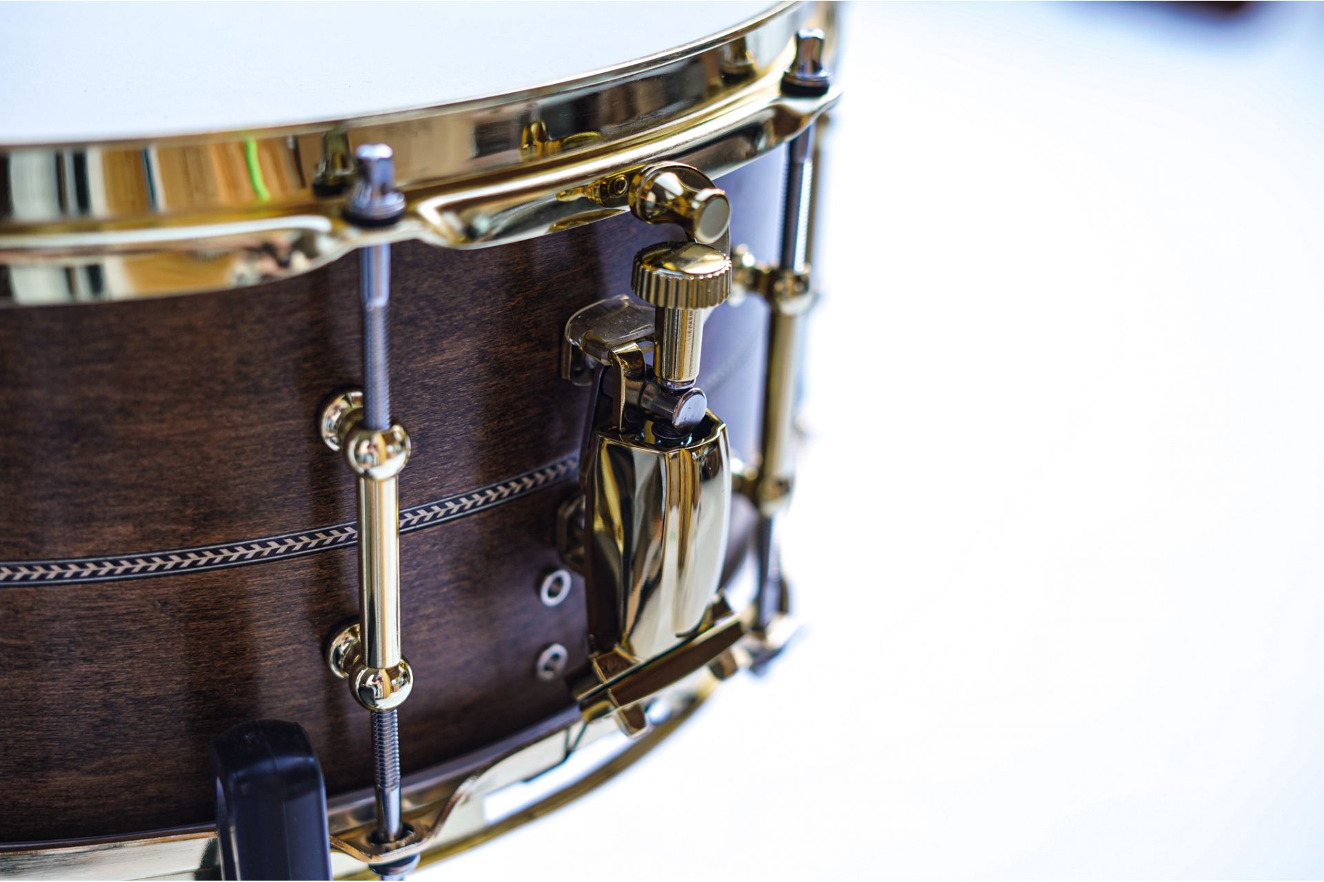 Polmuz model 1 Maple 14x6,5 Snare Inlayed satin brown w gold hardware PL — zdjęcie 5
