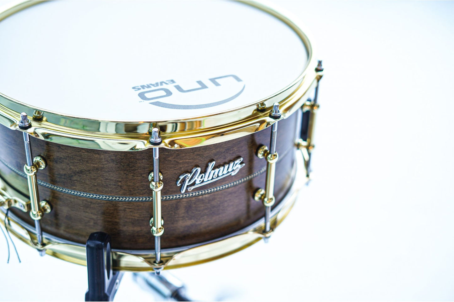 Polmuz model 1 Maple 14x6,5 Snare Inlayed satin brown w gold hardware PL — zdjęcie 7