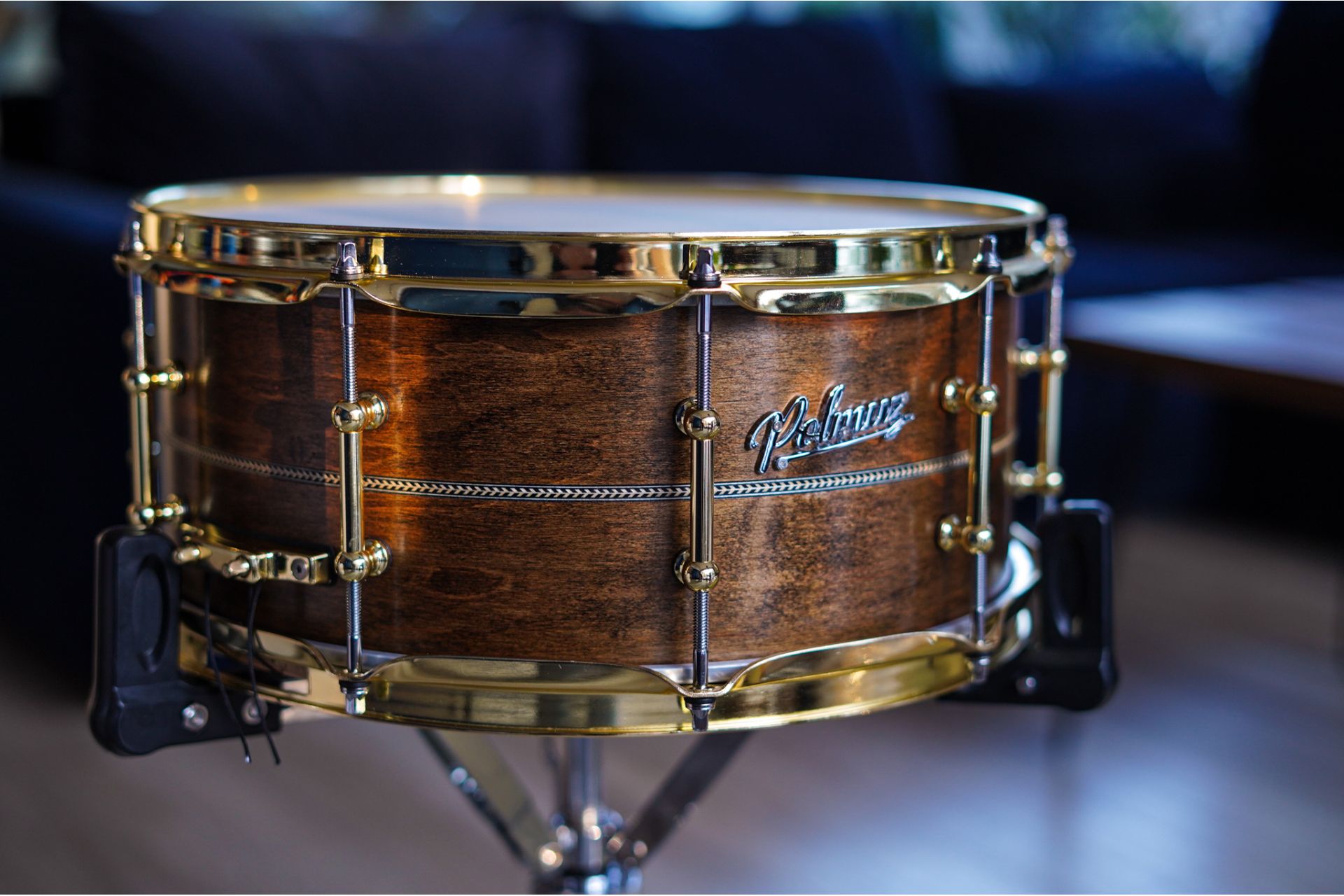 Polmuz model 1 Maple 14x6,5 Snare Inlayed satin brown w gold hardware PL — zdjęcie 2