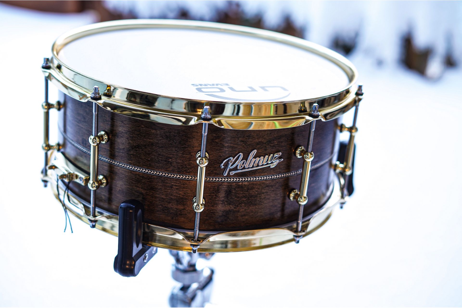 Polmuz model 1 Maple 14x6,5 Snare Inlayed satin brown w gold hardware PL — zdjęcie 6
