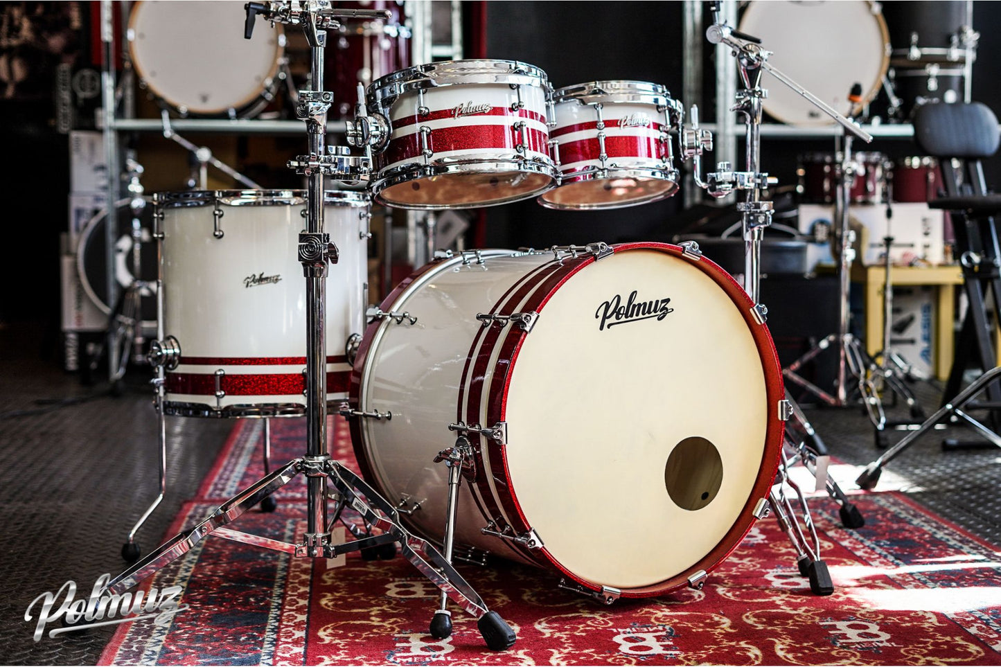 Polmuz Tulipwood (22/10/12/16) Gloss White/Double Red Sparkle Stripe