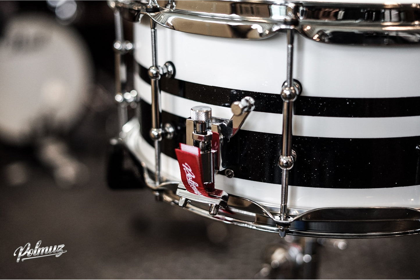 Polmuz Walnut Inlayed Snare 14x6.5 Gloss White/Double Black Sparklestripe (Big Flake-BOTOM) — zdjęcie 3