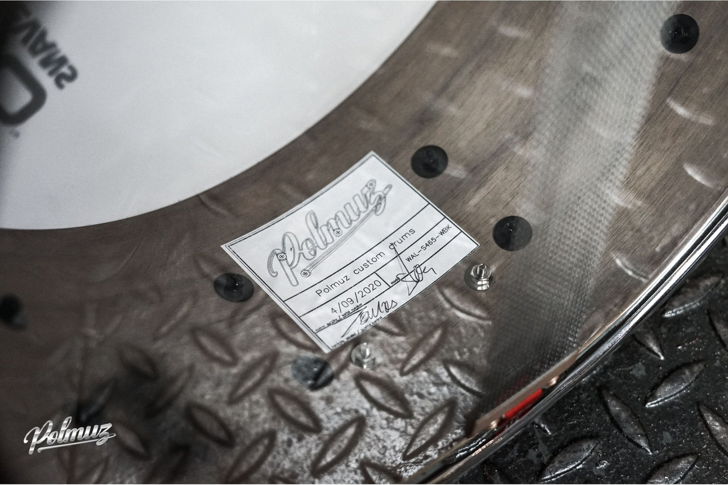 Polmuz Walnut Inlayed Snare 14x6.5 Gloss White/Double Black Sparklestripe (Big Flake-BOTOM) — zdjęcie 7