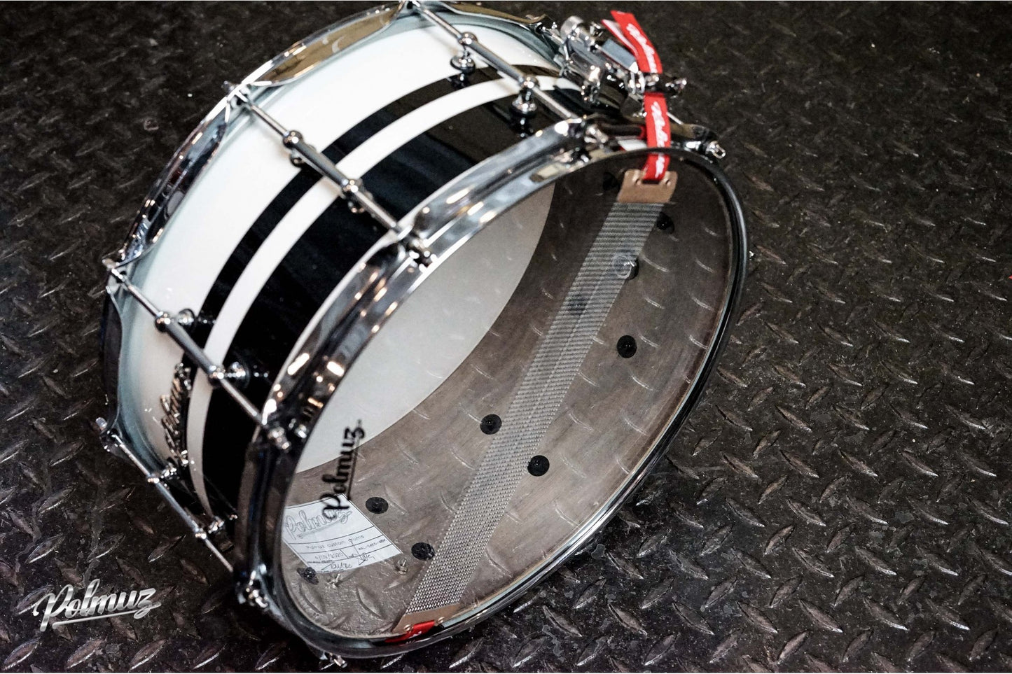 Polmuz Walnut Inlayed Snare 14x6.5 Gloss White/Double Black Sparklestripe (Big Flake-BOTOM) — zdjęcie 8