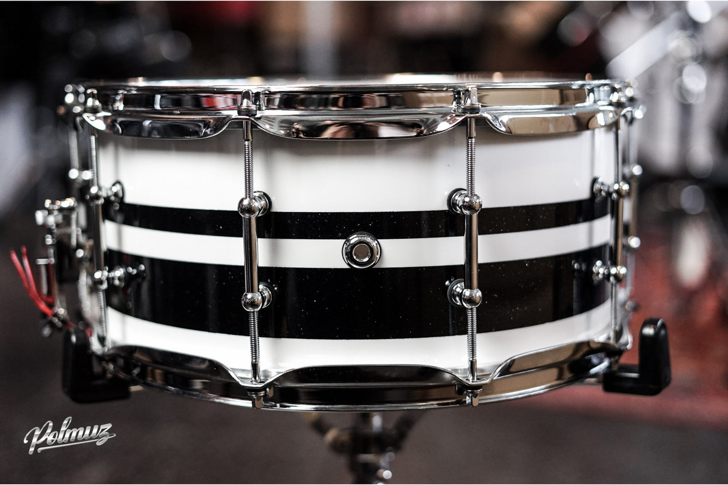 Polmuz Walnut Inlayed Snare 14x6.5 Gloss White/Double Black Sparklestripe (Big Flake-BOTOM) — zdjęcie 6