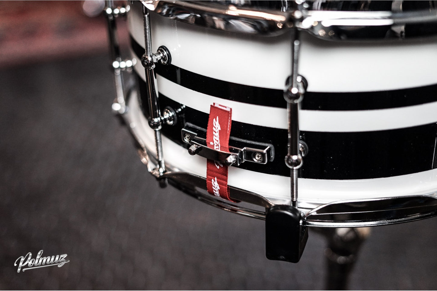 Polmuz Walnut Inlayed Snare 14x6.5 Gloss White/Double Black Sparklestripe (Big Flake-BOTOM) — zdjęcie 4