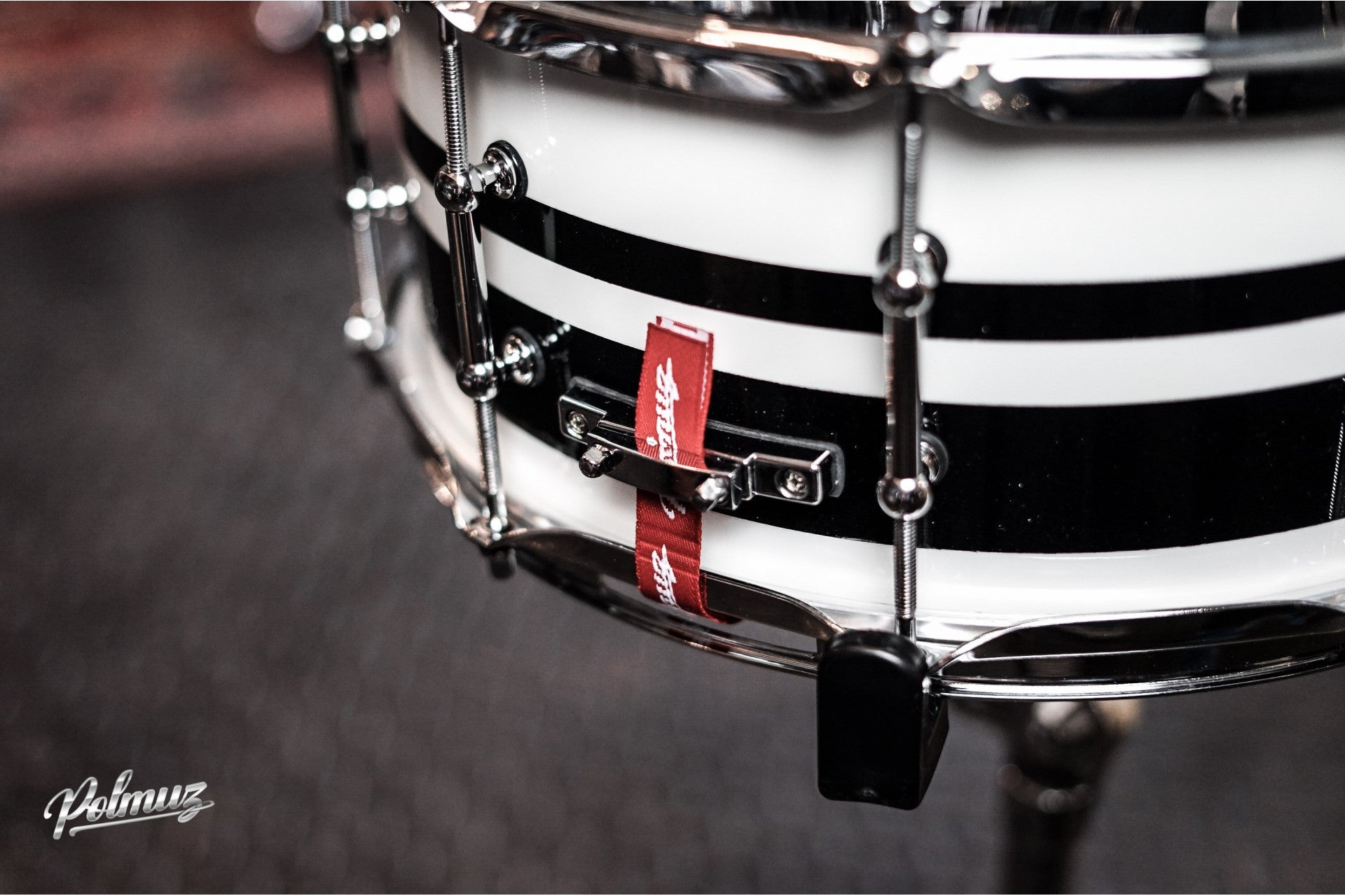 Polmuz Walnut Inlayed Snare 14x6.5 Gloss White/Double Black Sparklestripe (Big Flake-BOTOM) — zdjęcie 4